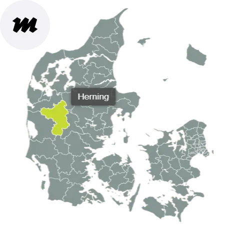 Kort over Herning Kommune med områder dækket af Maler Jessen – professionelt malerfirma
