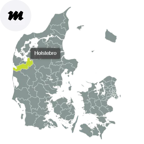 Kort over Holstebro Kommune med områder dækket af Maler Jessen – professionelt malerfirma