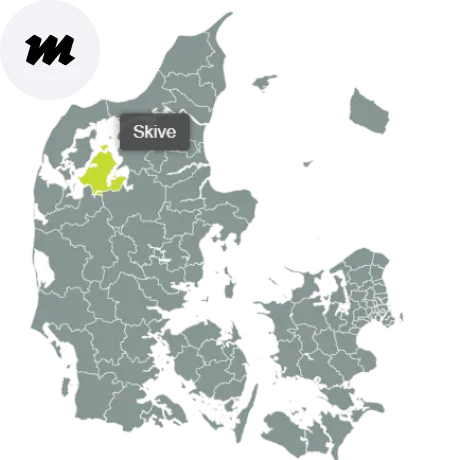 Kort over Skive Kommune med områder dækket af Maler Jessen – professionelt malerfirma